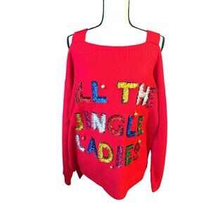 All The Jingle Ladies Ugly Christmas Sweater Bells Tinsel Open Shoulder Large